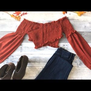 Burnt orange cross body crop top